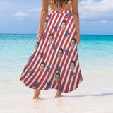 Custom Face Flag Women's Long Cover Up Skirt With Slit Swimsuit Beach Wrap For Independence Day