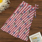 Custom Face Flag Women's Long Cover Up Skirt With Slit Swimsuit Beach Wrap For Independence Day