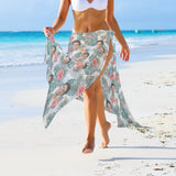 Custom Face Tropical Flowers Leaves Women's Long Cover Up Skirt With Slit Swimsuit Beach Wrap