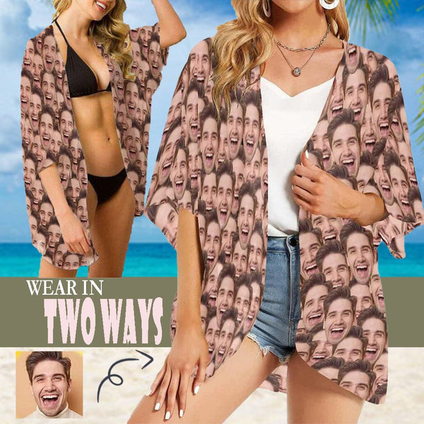 Custom Face Seamless Personalized Women's Kimono Chiffon Cover Up Beach Wrap