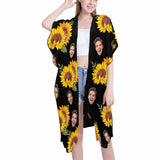 Custom Face Sunflower Personalized Women's Mid-Length Side Slits Chiffon Cover Up