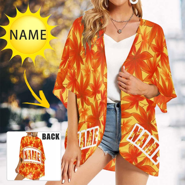 Custom Name Flowers Personalized Women's Kimono Chiffon Cover Up