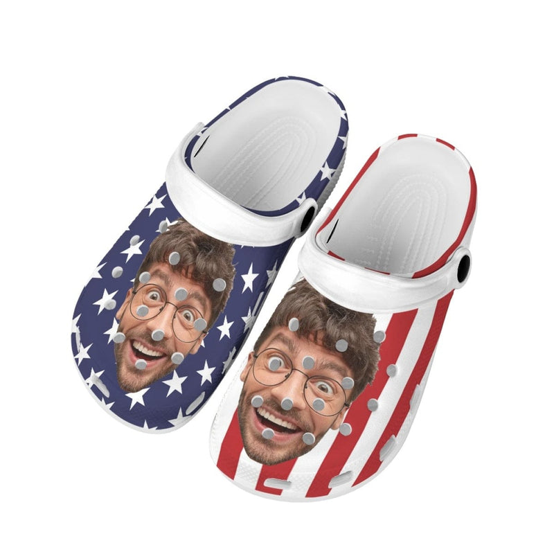 Custom Face American Flag Unisex White Hole Shoes Slides Classic Clogs