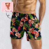 DstoryGifts Swimwear Custom Face Photo Summer Beach Flamingo Flowers Men's Quick Dry Swim Trunks