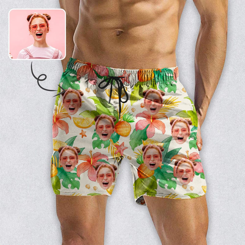 DstoryGifts Swimwear Custom Face Swim Trunk Pineapple Lemon Summer Beach Men's Quick Dry Swim Trunks With Face