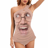 DstoryGifts 288613826712 Custom Face Swimsuit Tankini With Face Personalized Face Women's One Shoulder Two Piece Bathing Suit