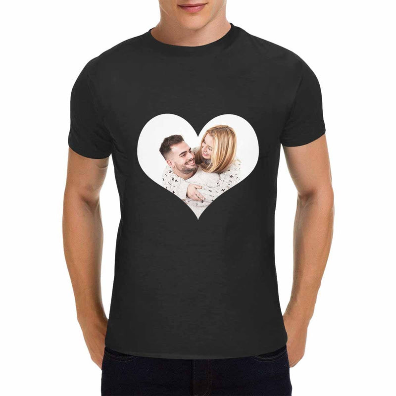 Custom Photo Loving Couple White Love Romance Heavy Cotton T-Shirt Put Your Image on A Tshirt