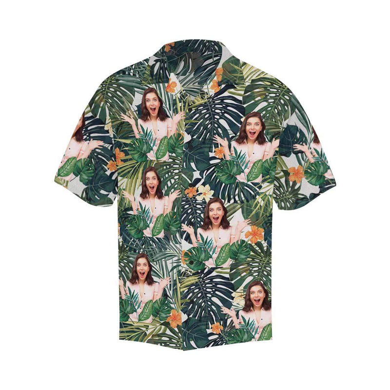 Custom Girlfriend Face Hawaiian Shirt Green Leaves Cute Plants Design Your Own Hawaiian Shirt Face on Shirt Gift