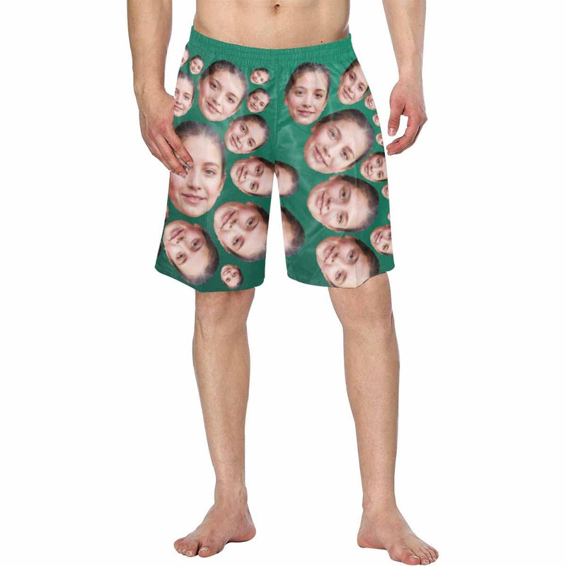 Custom Face Dark Green Personalized Photo Men's Elastic Beach Short