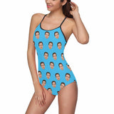 Custom Face Seamless Selfie Blue Women's Slip One Piece Swimsuit