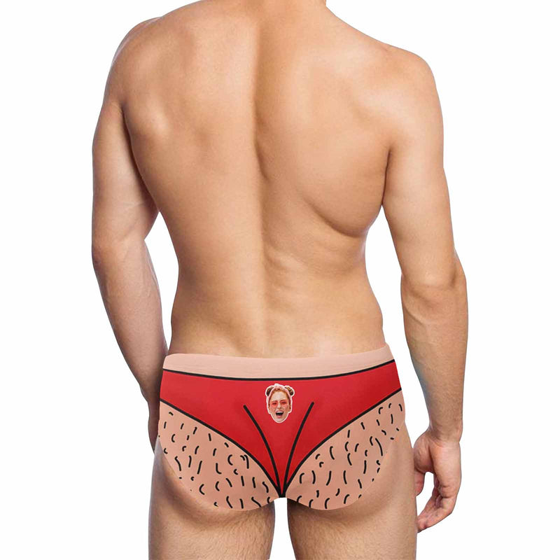 Custom Face Red And Flesh Color Swim Shorts Personalized Naughty Swim Briefs With Face