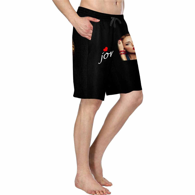 Custom Face&Name Simple Heart Personalized Photo Men's All Over Print Casual Shorts