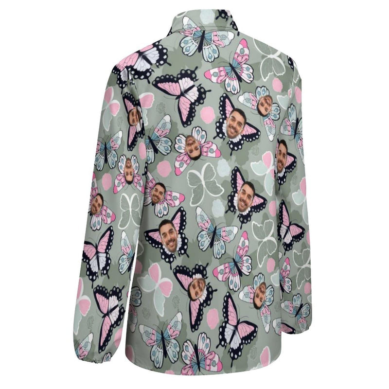 Custom Face Butterfly Vntage Casual Long Sleeve Hawaiian Shirts