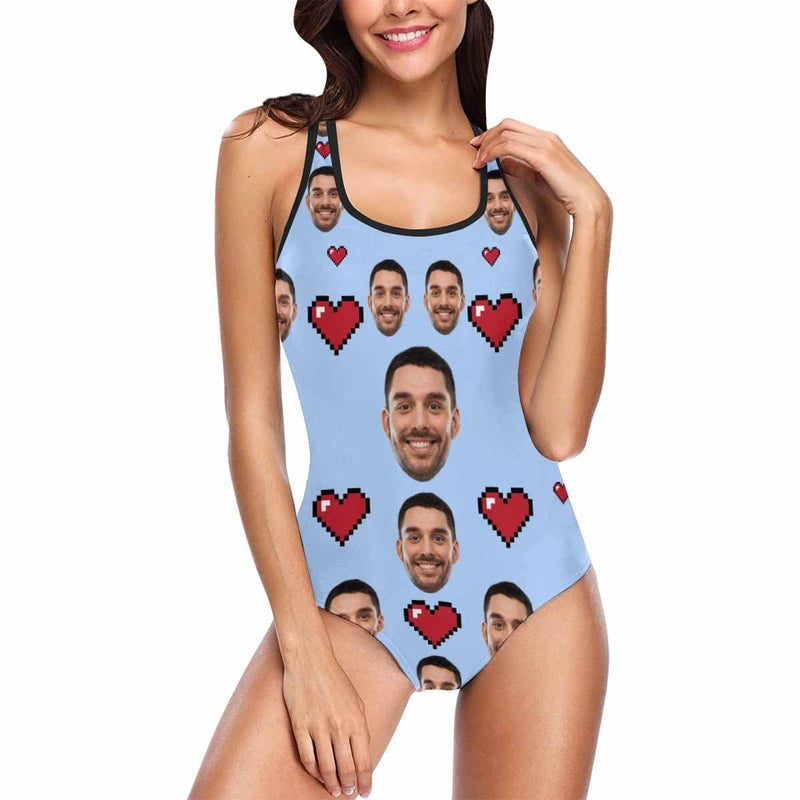 Custom Face Love Heart Blue Purple Women's Tank Top Bathing Swimsuit