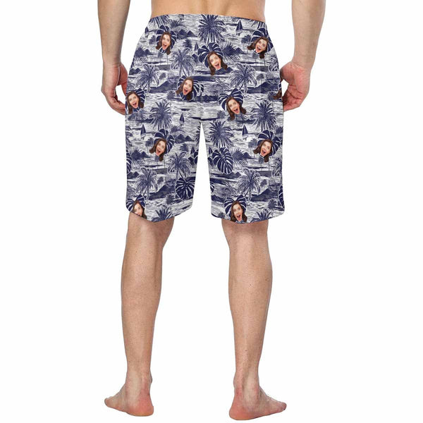 Custom Face Ink Painting Personalized Photo Men's Elastic Beach Short