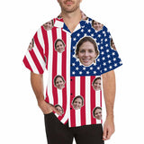 Custom Hawaiian Shirts with Face American Flag Classic Design Personalized Aloha Shirts Birthday Gift