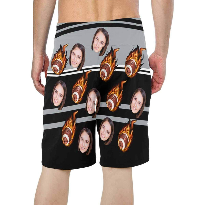 Custom Face Football Fire Personalized Photo Men's Beach Short-Drawstring Short