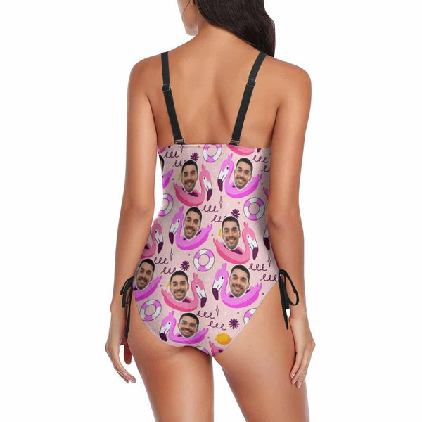 Custom Face Swimming ring Women's New Drawstring Side One Piece Swimsuits