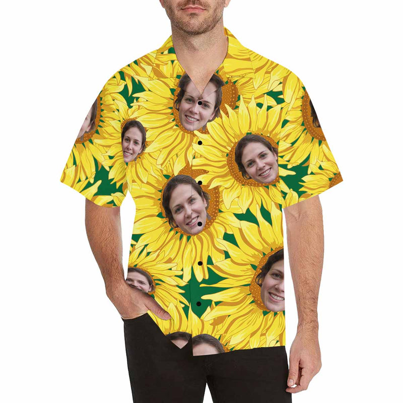 Custom Face Hawaiian Shirt Sunflower Personalized Aloha Shirts Birthday Personalized Hawaiian Shirts Gift for Boyfriend or Husband