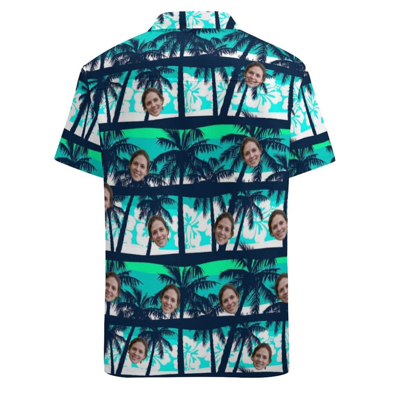 Custom Face Coconut Tree Casual Shirt Men Front Pocket Shortsleeve Beach Pocket Hawaiian Shirt Personalized Shirt Design Your Own Gift