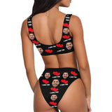 Custom Face Love Personalized Sport Top & High-Waisted Bikini Swimsuit Honeymoons For Her