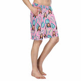 Custom Face Pink Personalized Photo Men's Elastic Beach Short