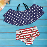 Custom Face Stars Red Stripe Women's Two-Piece Off Shoulder or Sling 2 Ways to Wear Ruffle Bikini Set