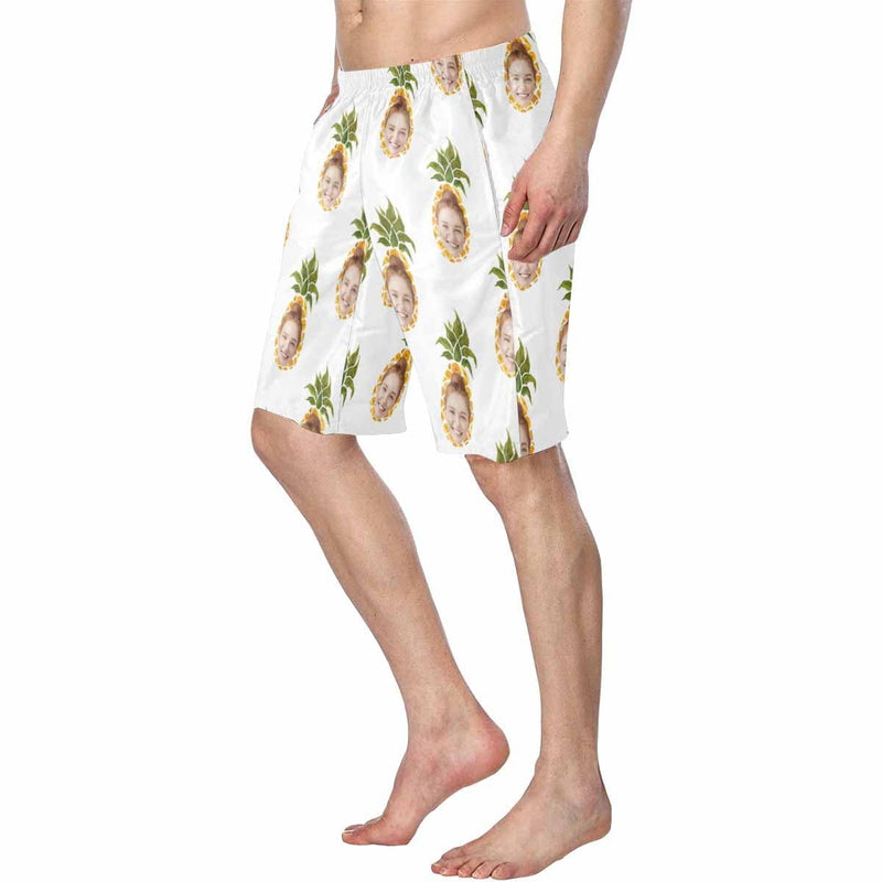 Custom Face Pineapple White Personalized Photo Men's Elastic Beach Short