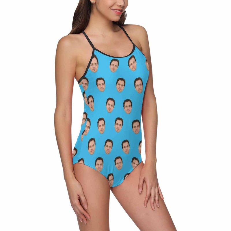 Custom Face Seamless Selfie Blue Women's Slip One Piece Swimsuit