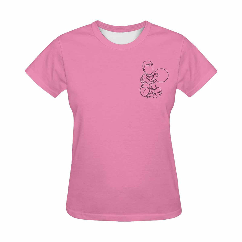 Custom Portrait Outline Shirt, Line Art Photo Shirt For Female, Custom Women's All Over Print T-shirt, Photo Outline Outfit For Kid