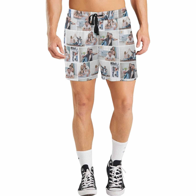 Custom Photo Happy Family Time Enjoy Men's Quick Dry Swim Shorts, Personalized Funny Swim Trunks