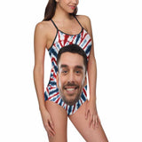 Custom Flag Face Net Swimsuit Personalized Women's Slip One Piece Bathing Suit Celebrate Holiday Party