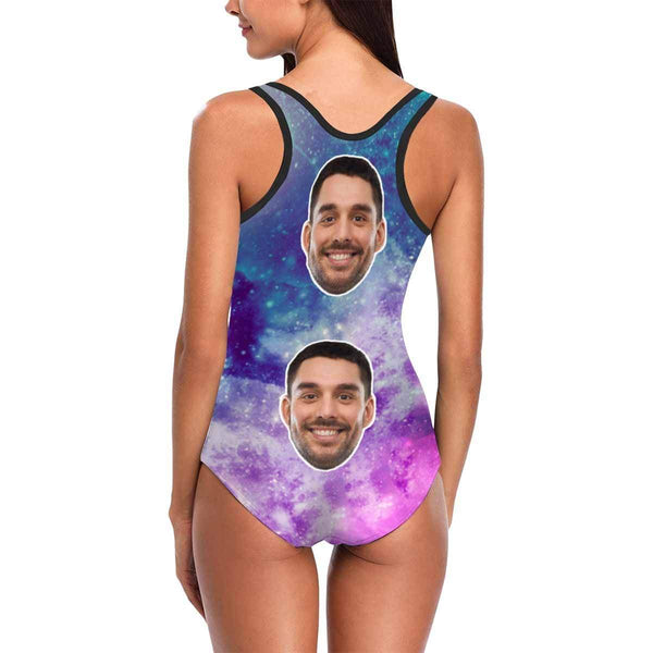 Custom Husband Face Galaxy Women's Tank Top Bathing Swimsuit