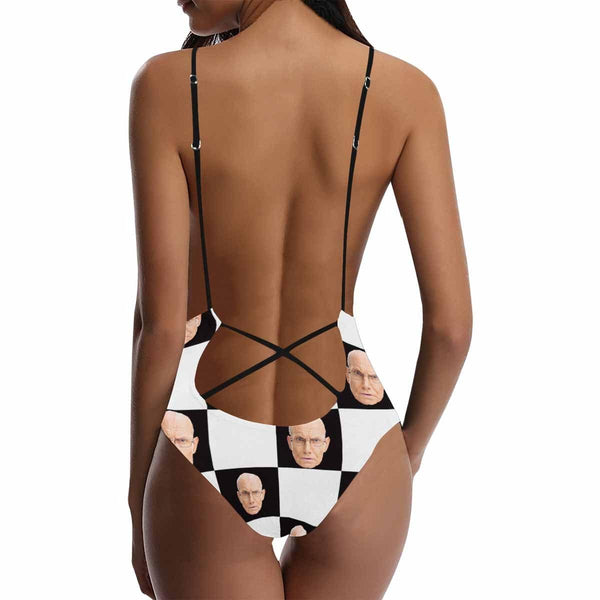 Custom Face Black White Lattice Women's One-Piece Swimsuit