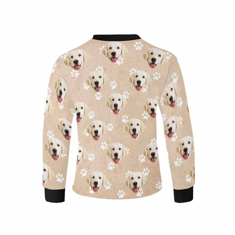 Custom Face Paw Print Kids' Rib Cuff Long Sleeve T-shirt