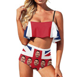 Custom Face Bikini UK Flag Swimsuit Personalized Ruffle Bathing Suits Celebrate Holiday Party