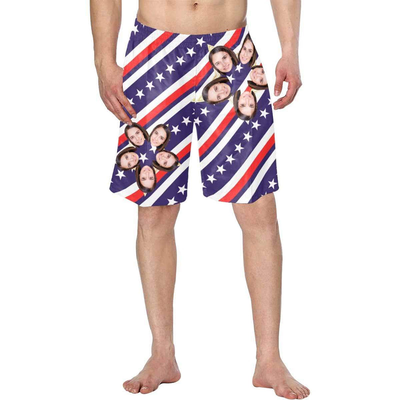 Custom Face Stars Stripes Personalized Photo Men's Elastic Beach Short