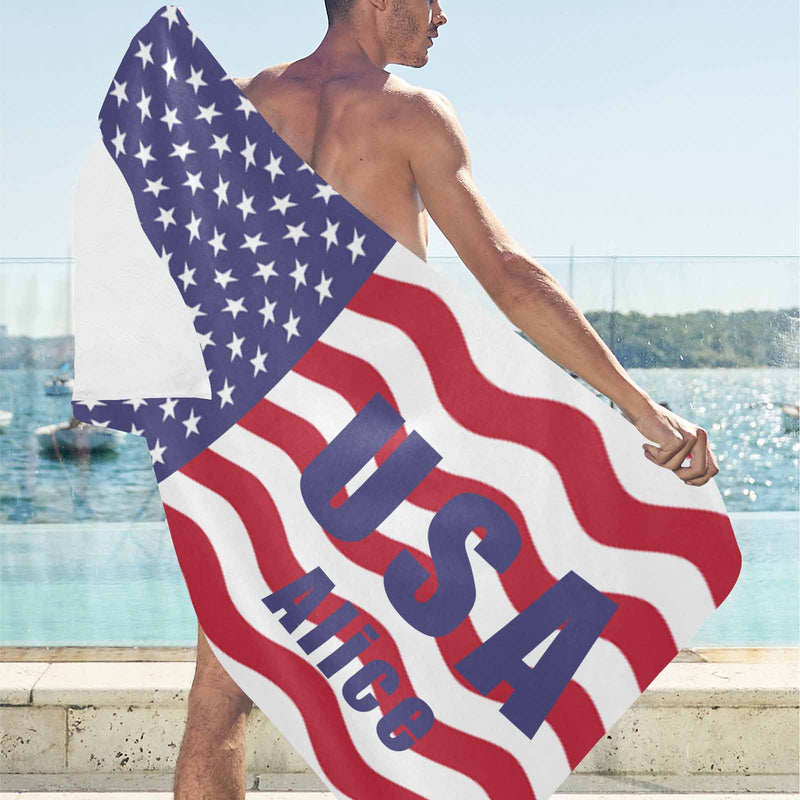 Custom USA Flag&Text Bath Towel Beach Towel Pool Towel Camp Towel