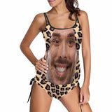 Custom Face Leopard Swimsuit Personalized Womens Tankini Top Sets Bikini Two Piece Bathing Suit