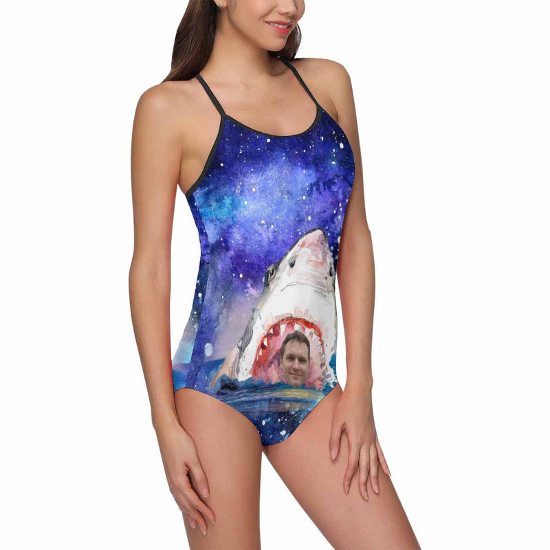 Custom Husband Face Shark Women's Slip One Piece Swimsuit