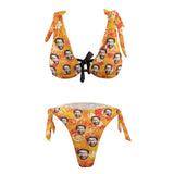 Custom Face Orange Women's Back Strap Bikini Personalized Orange Face Swimsuit