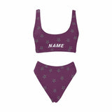 Custom Name Stars Purple Bikini Personalized Sport Top & High-Waisted Swimsuit Pool Party