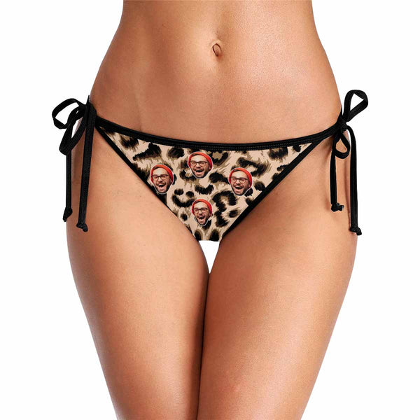 Custom Face Leopard Print Bikini Personalized Bikini Swimsuit Bottom