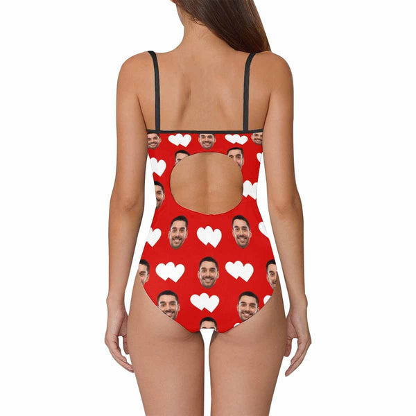 Custom Face Love Heart Red Women's Slip One Piece Swimsuit