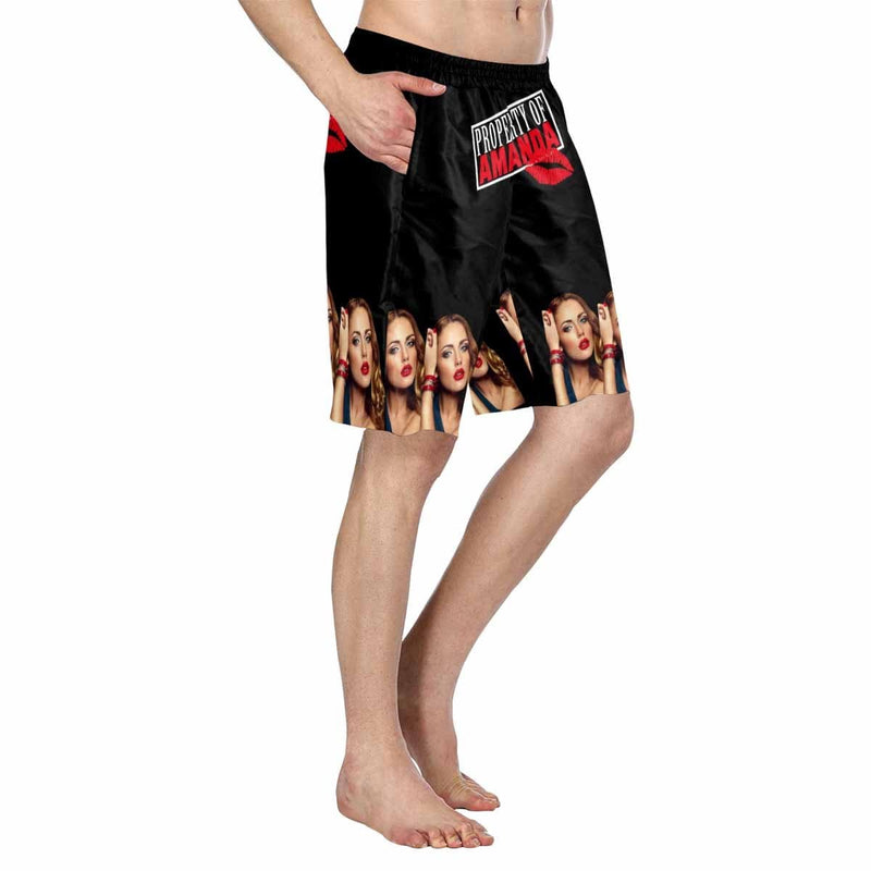 Custom Face&Name Property Lip Personalized Photo Men's Elastic Beach Short