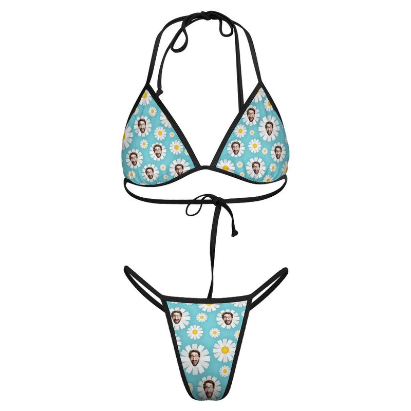 Custom Face Sexy Triganle Bikini Personalized Face Blue Bikini Swimsuit Gift