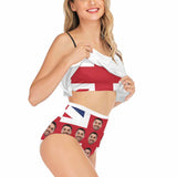 Custom Face Bikini UK Flag Swimsuit Personalized Ruffle Bathing Suits Celebrate Holiday Party