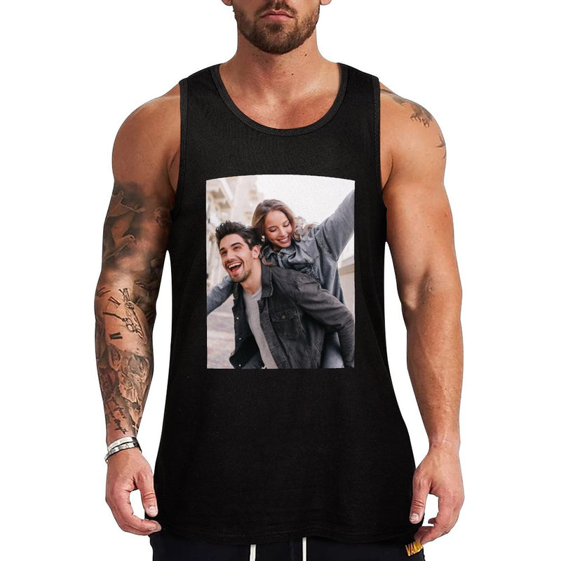 Custom Face Photo Tank Tops All Black Personalized Photo Men's Tank Top T-shirt