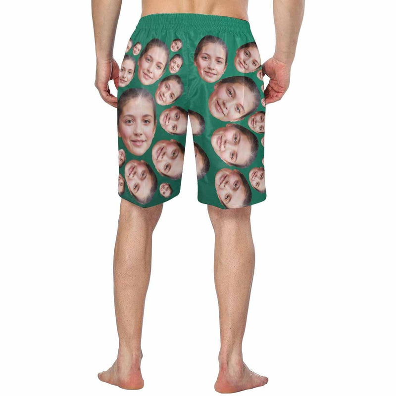 Custom Face Dark Green Personalized Photo Men's Elastic Beach Short