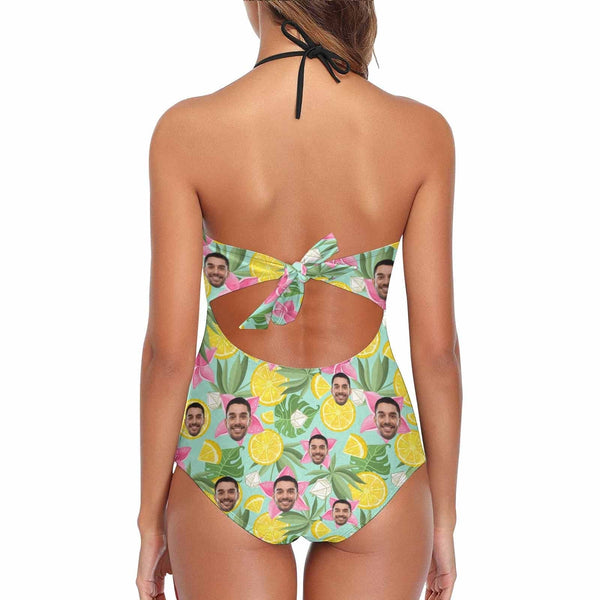 Custom Face Tropical Style Swimsuit Personalized Women's New Strap One Piece Bathing Suit Holiday Party For Her